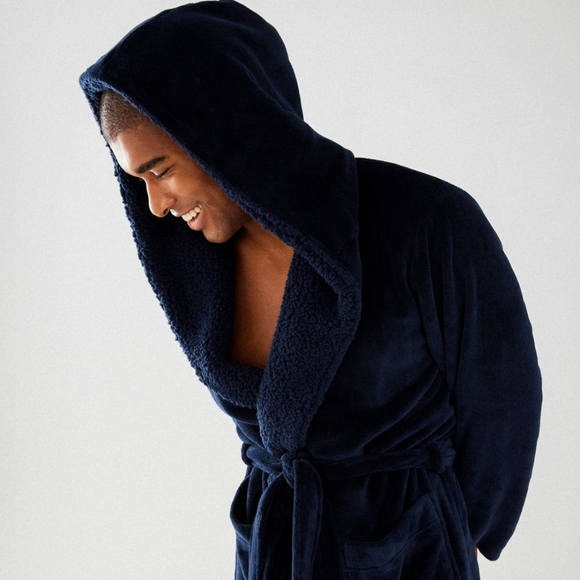 Men's Navy Fluffy Dressing Gown - Picture 1 of 4